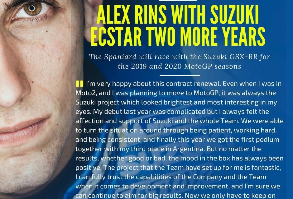 RINS correrÁ con el equipo Suzuki ECSTAR por dos años más