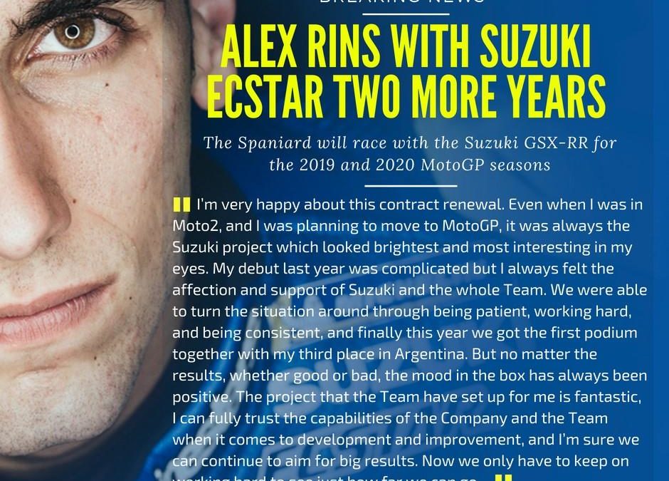 RINS correrÁ con el equipo Suzuki ECSTAR por dos años más