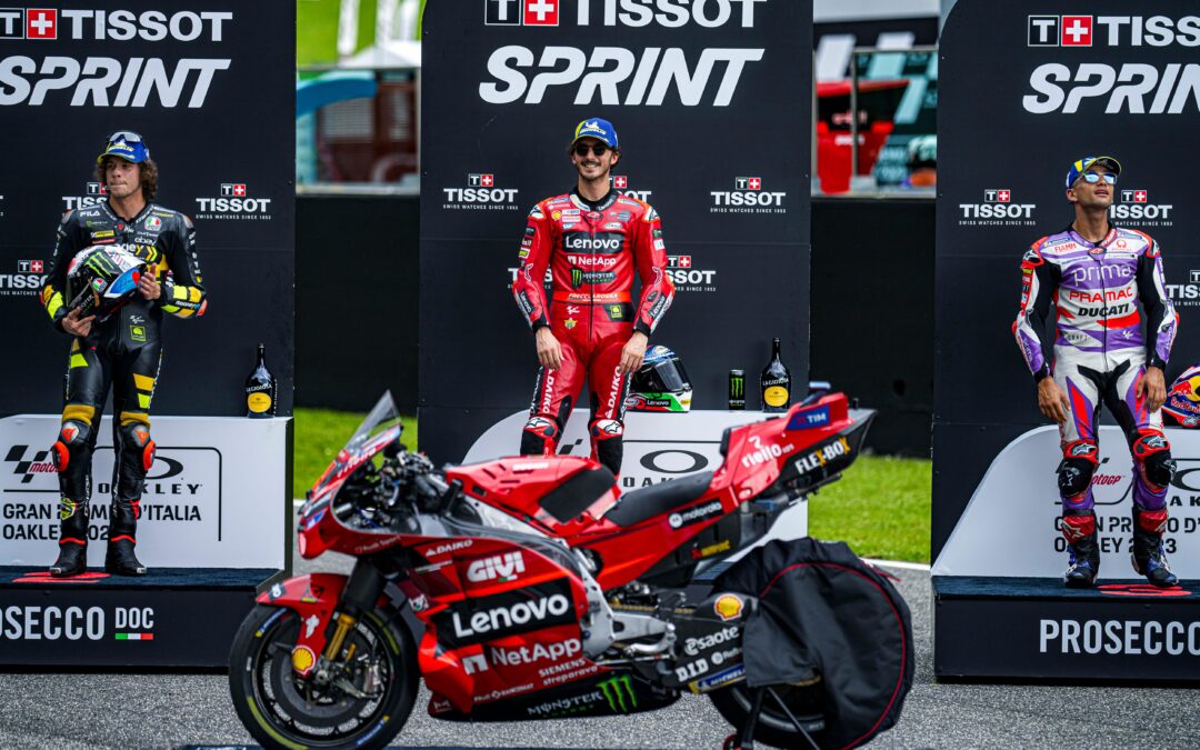 Podio todo Ducati en la Sprint de Mugello. Bagnaia logra la victoria por delante de Bezzecchi y Martín. Novena posición para Bastianini