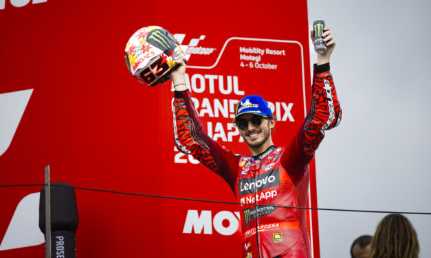 Bagnaia y el Ducati Lenovo Team conquistan la victoria en la carrera de Motegi. Cuarta posición para Bastianini