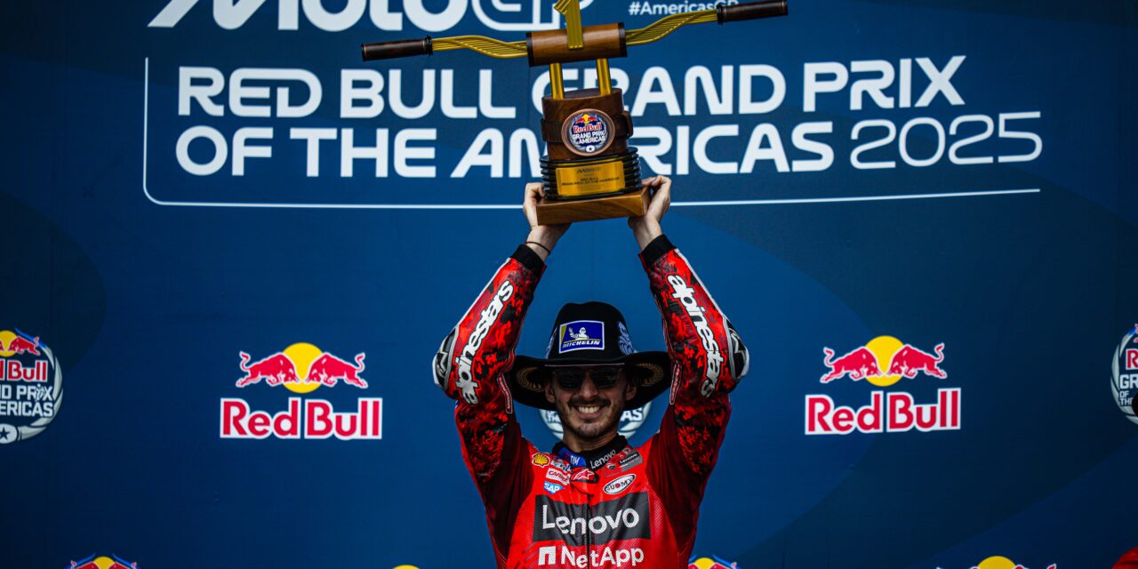 Francesco Bagnaia y el Ducati Lenovo Team conquistan la victoria en el Gran Premio de las Américas en el COTA. Caída y retirada de Marc Márquez