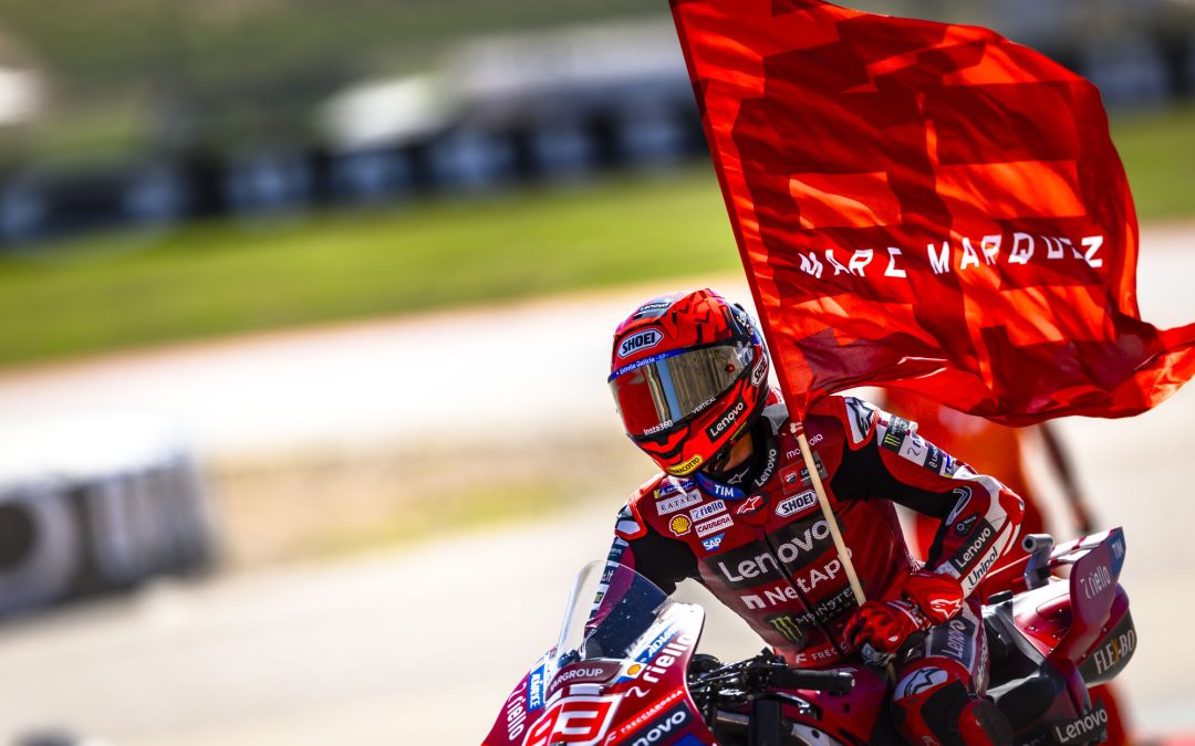 Marc Márquez conquista la Sprint de Aragón con el Ducati Lenovo Team. Francesco Bagnaia, undécimo