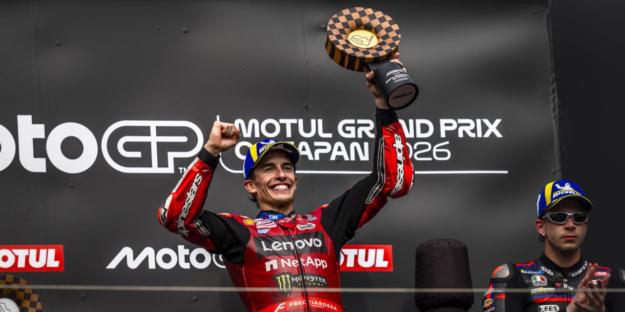 Marc Márquez y el Ducati Lenovo Team conquistan el Gran Premio de Japón. Francesco Bagnaia termina octavo